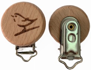 Drewniany klips zawieszka smoczka 30mm PTASZEK BUK