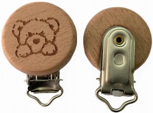 Drewniany klips zawieszka do smoczka 30mm MIŚ BUK