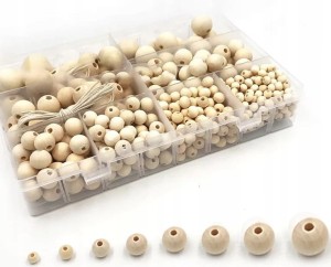 Zestaw Pudełko Koraliki Kulki Drewniane DIY 485szt