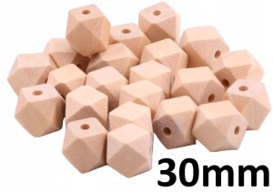 Korale HEKS drewniane DIY rękodzieło 30mm 5szt